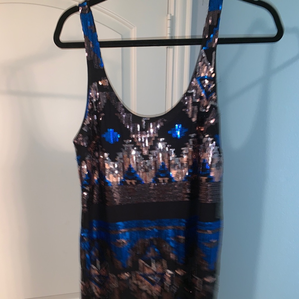 Tildon black multi geometric sequin dress